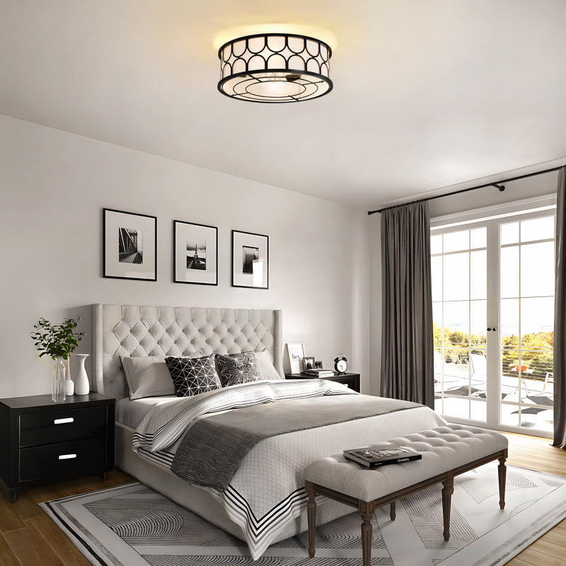 Ventilateur de plafond encastré moderne 20 po avec trousse d'éclairage et télécommande, Noir