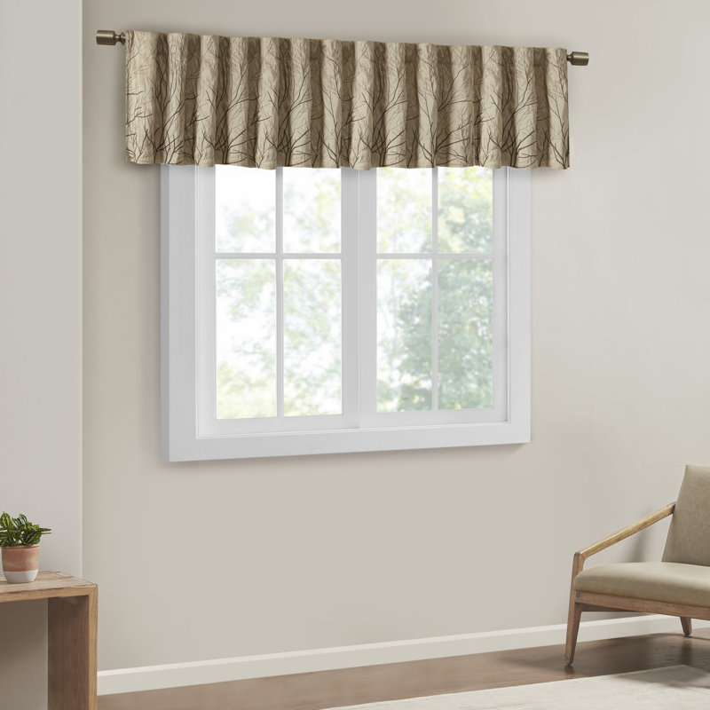Tan Faux Silk Embroidered Window Valance with Rod Pocket