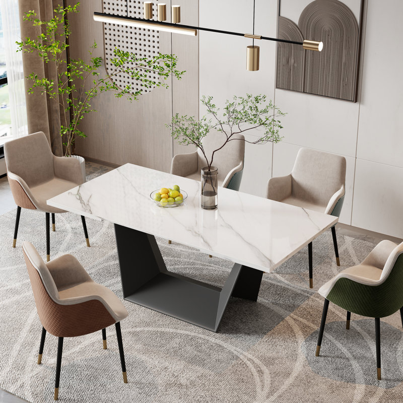 63"-95"Extendable Dining Table For 6-10,White Glossy Sintered Stone Tabletop, Modern Kitchen Table with black Steel Legs