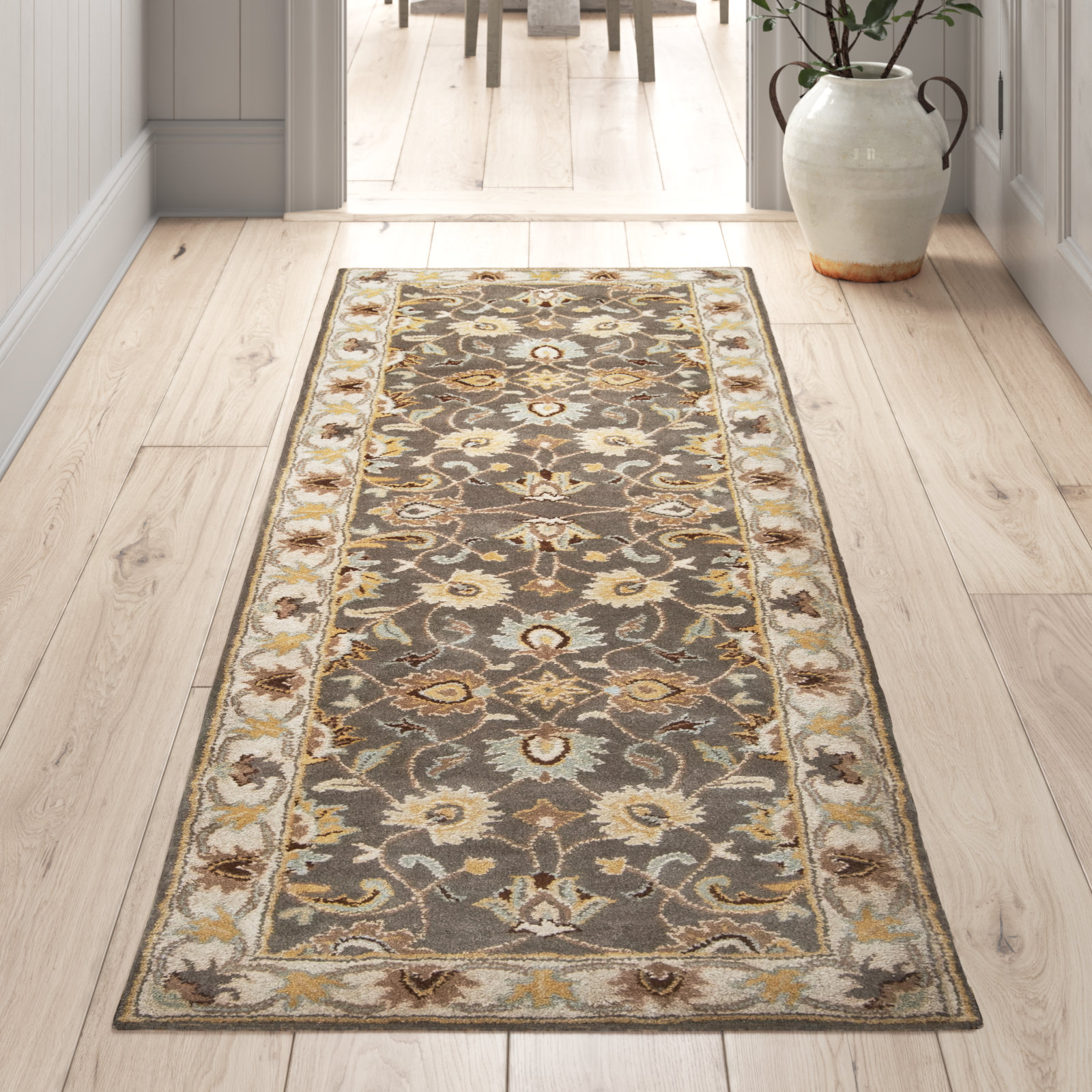 Arden Charcoal Beige Yellow Hand-Tufted Wool Rug, Runner 2'6" x 8'