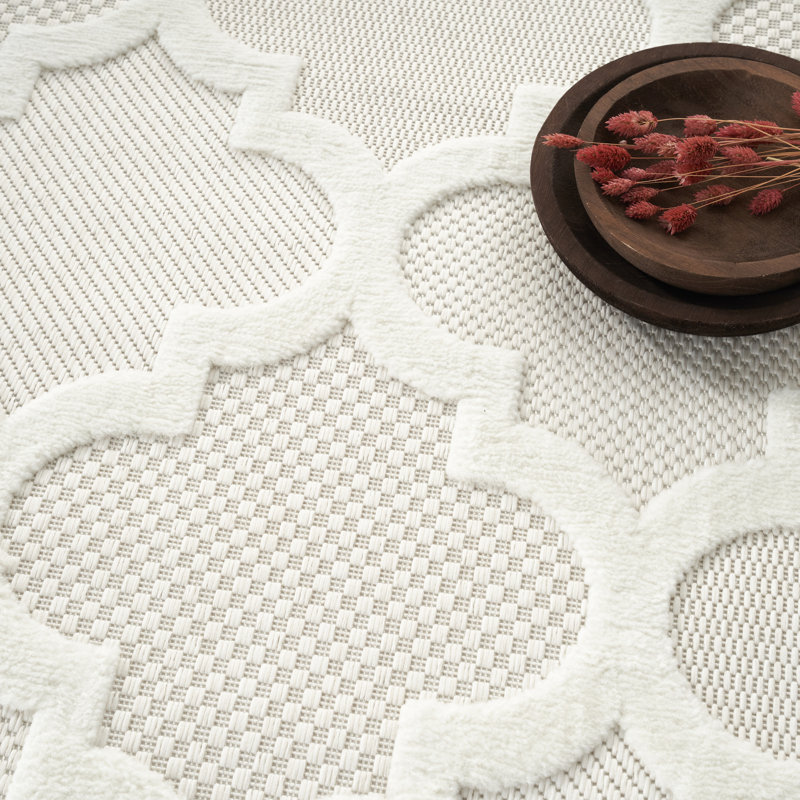Tapis intérieur / extérieur ivoire / blanc Adianey, Rectangle 9 pi x 12 pi