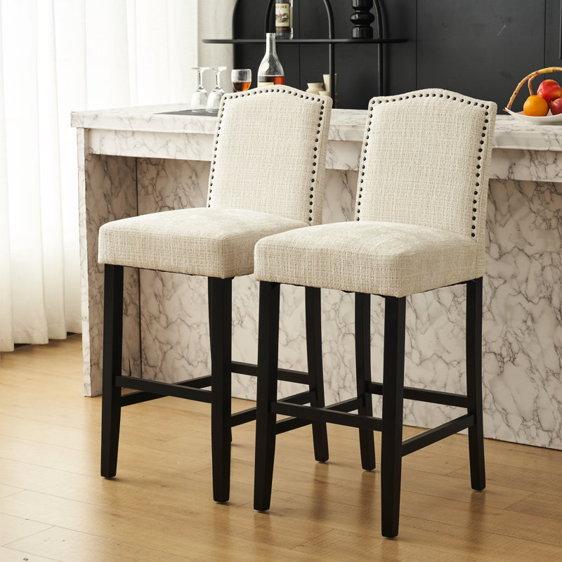 2 tabourets de bar à hauteur de comptoir - beige avec coussin en bois d'hévéa pour la cuisine capacité de poids de 300 lb