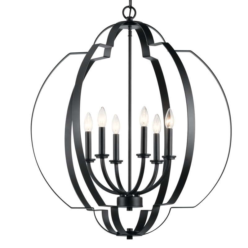 6 - Light Dimmable Globe Chandelier, Black