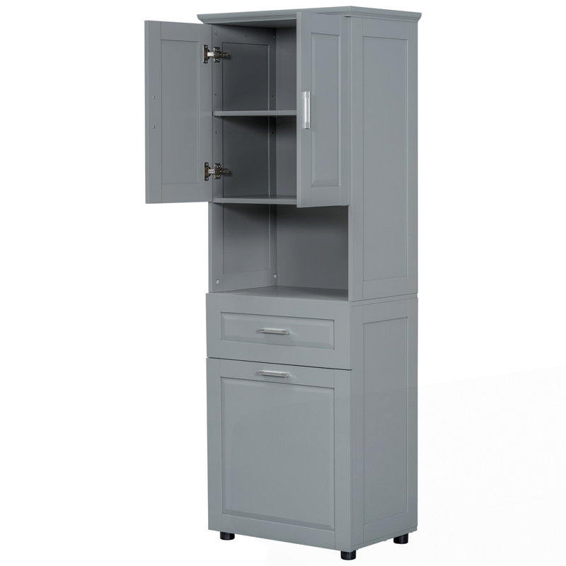 Tall Bathroom Cabinet with Laundry Basket, Grey