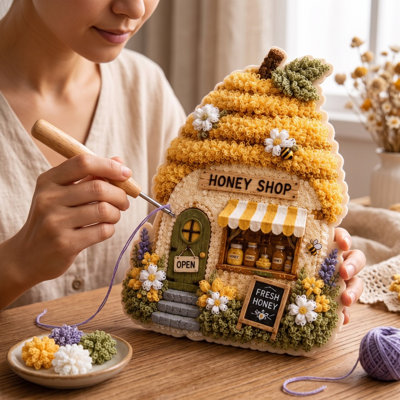 Diamond painting Whimsical Village  Fabric Poke Art Kit   Cottage  No Sew Press Illustrated Guide Six  Styles Relaxing  Hobby