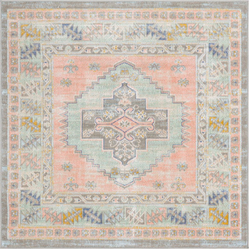Tapis traditionnel Matthei couleur pêche, Carré 4 pi
