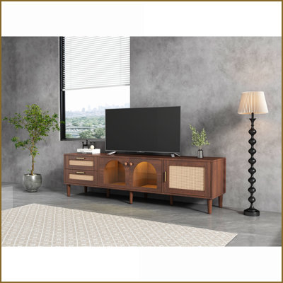 Entertainment Furniture Rattan TV Stand with 3 Cabinets 2 Drawers, for TVs Up to 80'' | Dark Brown | TV Size Ranges 70-79 inches