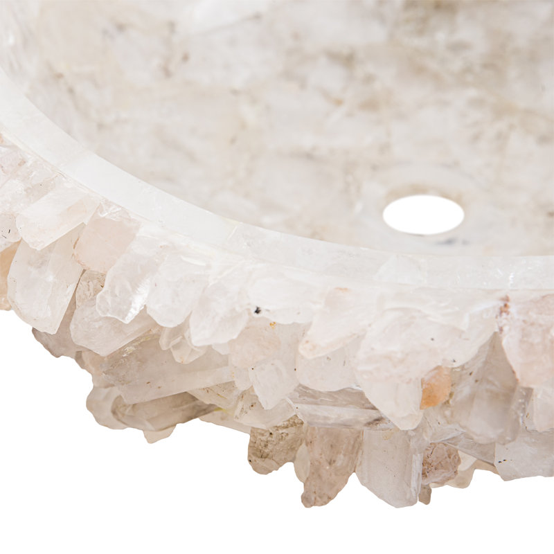 Bloomsbury Market Semaj 450mm White/Transparent Stone Circular Countertop Basin Bathroom Sink