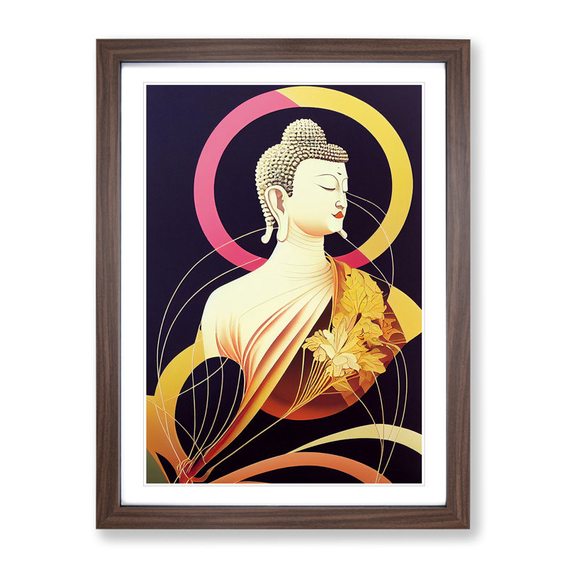 Buddha Art Nouveau - Wall Art, 48cm H x 36cm W, Walnut Framed, White