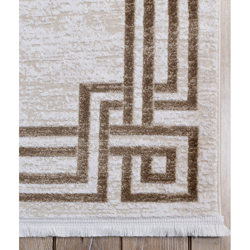 Tapis rectangulaire en acrylique tissé à la machine rectangulaire en vison / brun Schechter, Rectangle 6 pi 7 po x 9 pi 6 po