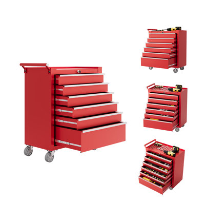 Coffre à outils à 6 tiroirs à roulettes, armoire de rangement en métal robuste avec serrure et roues, chariot à outils multifonctionnel avec doublures de tiroirs pour garage, entrepôt, atelier, noir