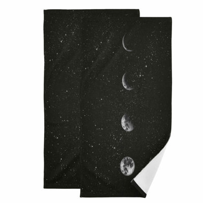 LunarGlow Soft Absorbent Hand Towel Set - Moon Phases Design for Home, Bathroom, Kitchen, Gym, Beach - 28.3x14.4 Inches (Set of 2)