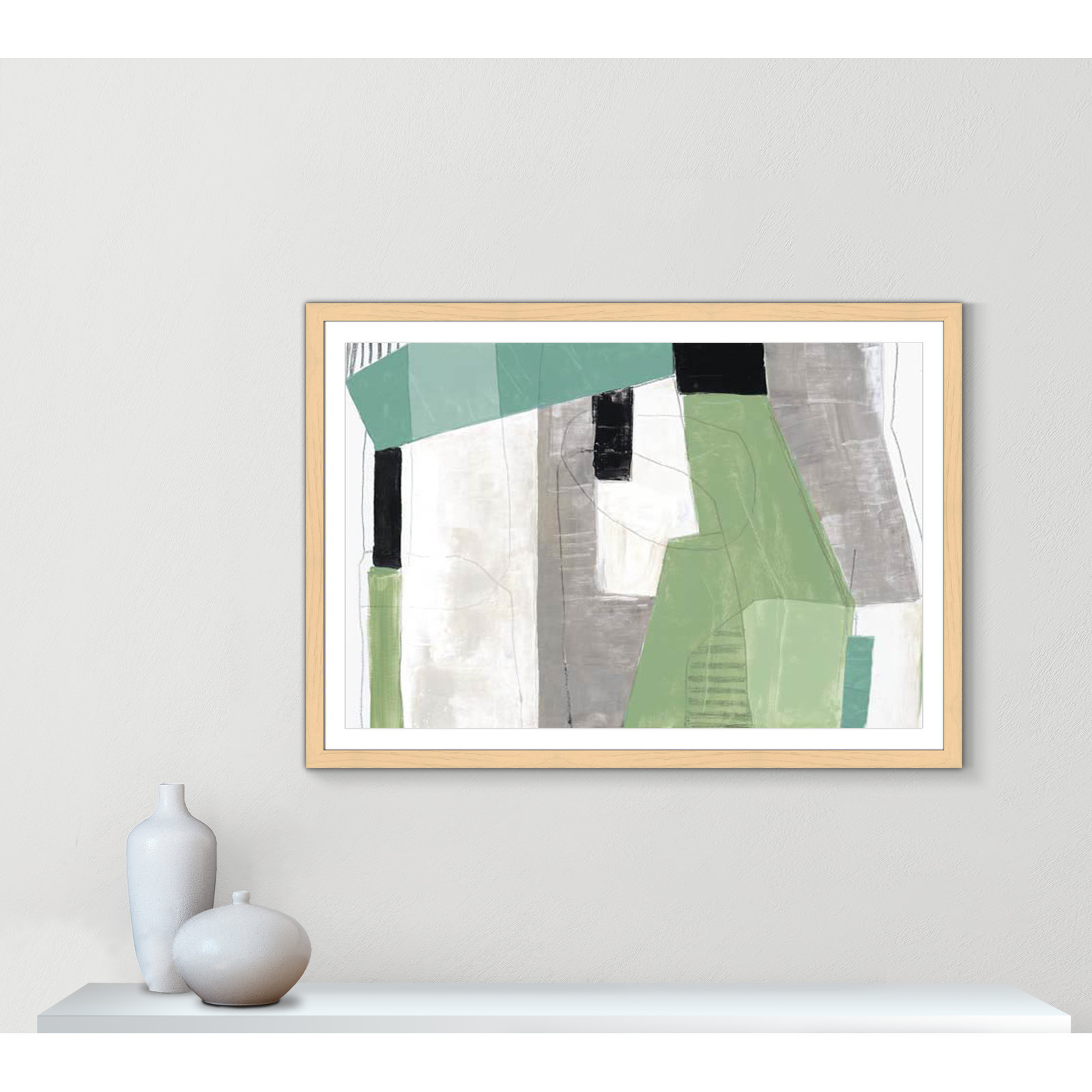 Evergreen Essence Print, 39" H x 55" W x 1.25" D, Natural Cube Frame - Matted Fine Art Paper Print, White