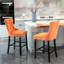 Velours de style Mid-Century, boutons, pieds en bois massif, de 2 chaises de bar rembourrées orange, capitonnage, hauteur réglable,