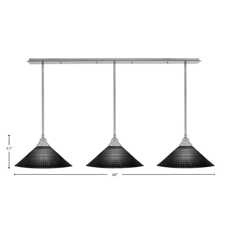 Luminaire suspendu linéaire 3 lumières, Nickel brossé, Noir