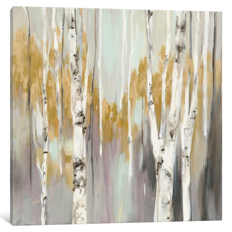 « silver bouleau ii », reproduction d’art sur toile tendue, H 18 po x l 18 po x P 1,5 po, Toile avec cadre noir, Pas de tapis