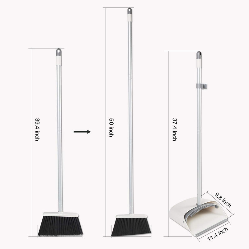 Adjustable Broom And Dustpan Set, White