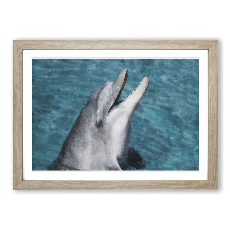 Dolphin - Picture Frame Painting, Oak Framed, 27cm H x 36cm W x 2cm D