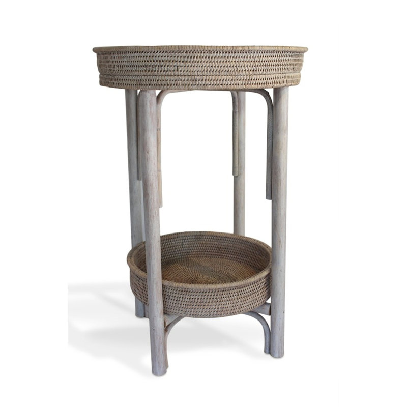 Table d'appoint ronde avec plateau amovible, Blanc délavé