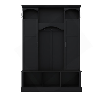Portemanteau tout-en-un moderne avec tablettes réglables, banc de rangement de style maison de campagne arqué classique et organisateur de vestibule élégant