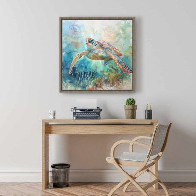 Turtle Beige Framed Canvas | Elegant Home Decor Accent