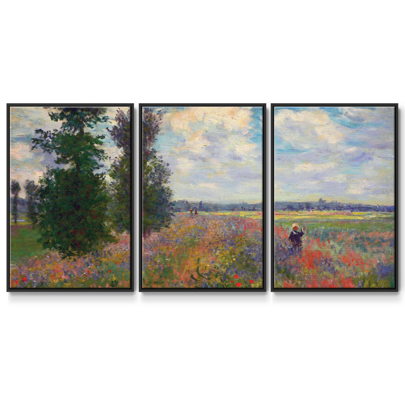 Monet, reproduction sur toile 3 pièces, H 24 po x l 48 po x P 2 po, Noir