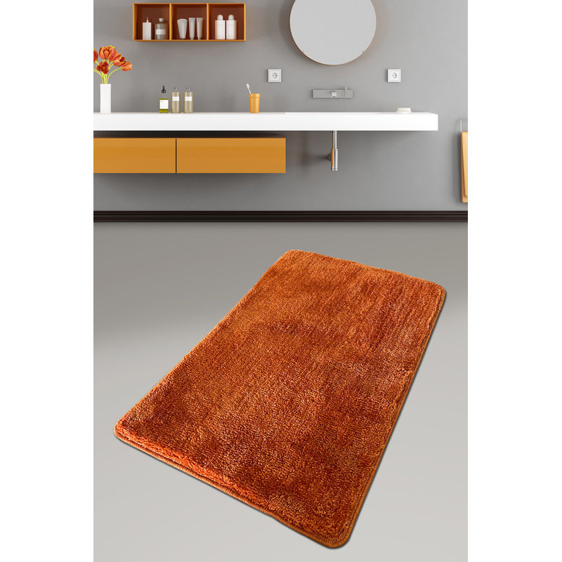 Handmade Acrylic Bathmat, Salmon Color, 23.6 x 39.4 inches | 100% Acrylic, 0.7-1.2 in Pile Height | Antibacterial, Non-Slip Natural Latex Underside, Machine Washable | Perfect for Stylish Bathrooms & Comfort