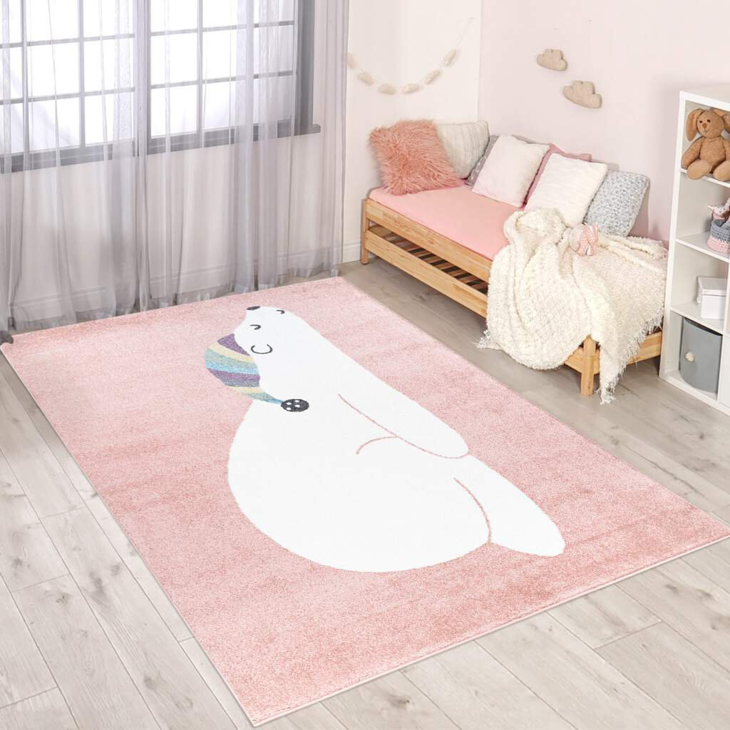 Kinderteppich Anime 921 Rosa Traum Bär Tier Motiv Kinderzimmer Kurzflor Gaest