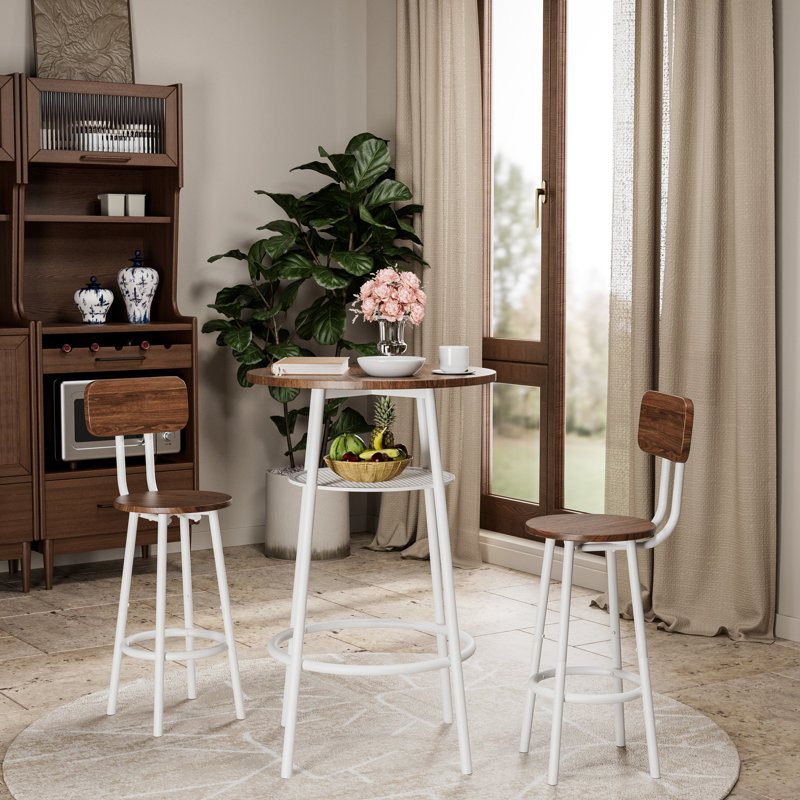 3 tables de bar avec 2 tabourets, table de pub moderne, petit déjeuner compact, surface ronde en velours moelleux à haute résistance, structure en acier, conception d'espace, assemblage, comptoir imperméable de 36 po, convient pour