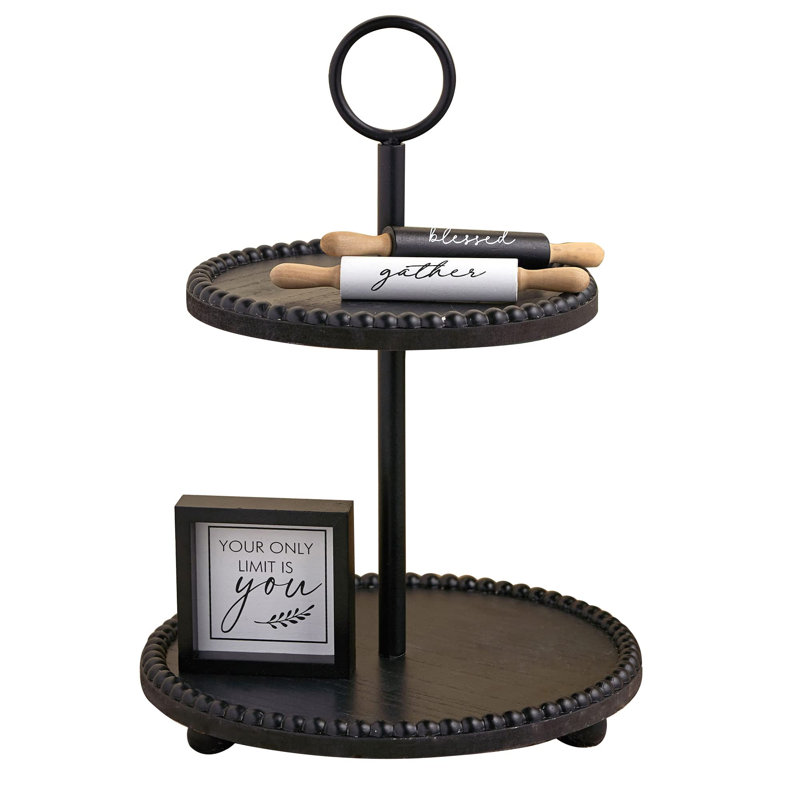 Two Tiered Black Decorative Serving Tray or Cake Stand