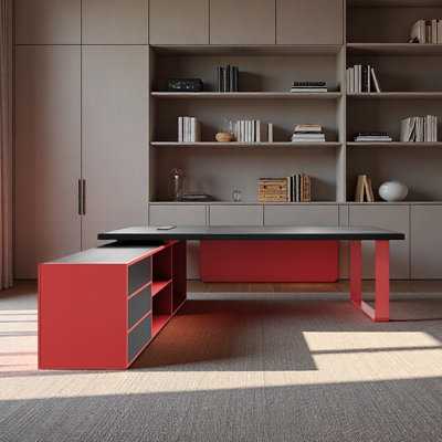 Solid wood boss desk with side cabinet and socket