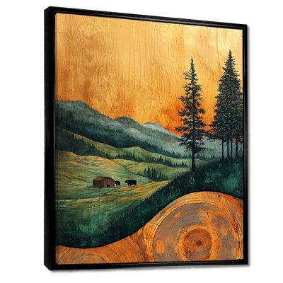 Govany Autumn Barn with Cow Field Landscape I - vache, art mural