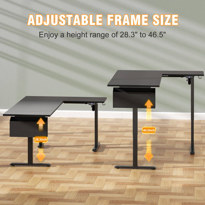 L-shaped Standing Desk – Adjustable Height Electric Desk With Memory Controller, Black
