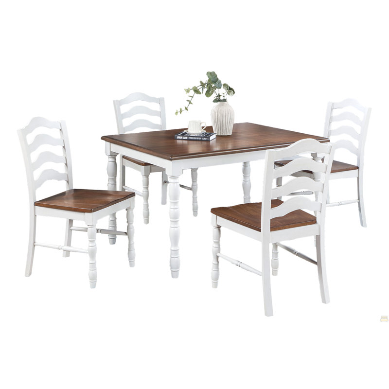Ensemble de salle à manger 5 pièces de style ranch avec plateau en chêne et chaises à dossier échelle