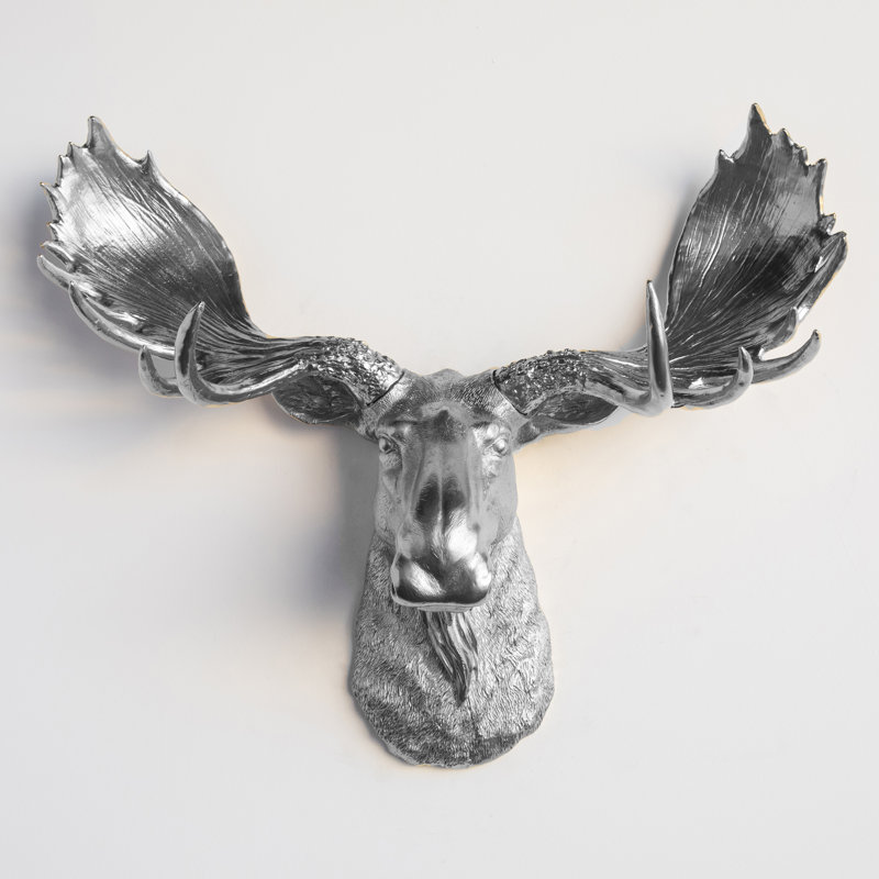 Décoration murale fausse tête d'orignal empaillée, Argent