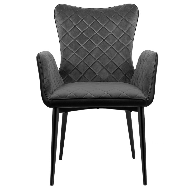 Fauteuil à oreilles Javarion en velours gris foncé