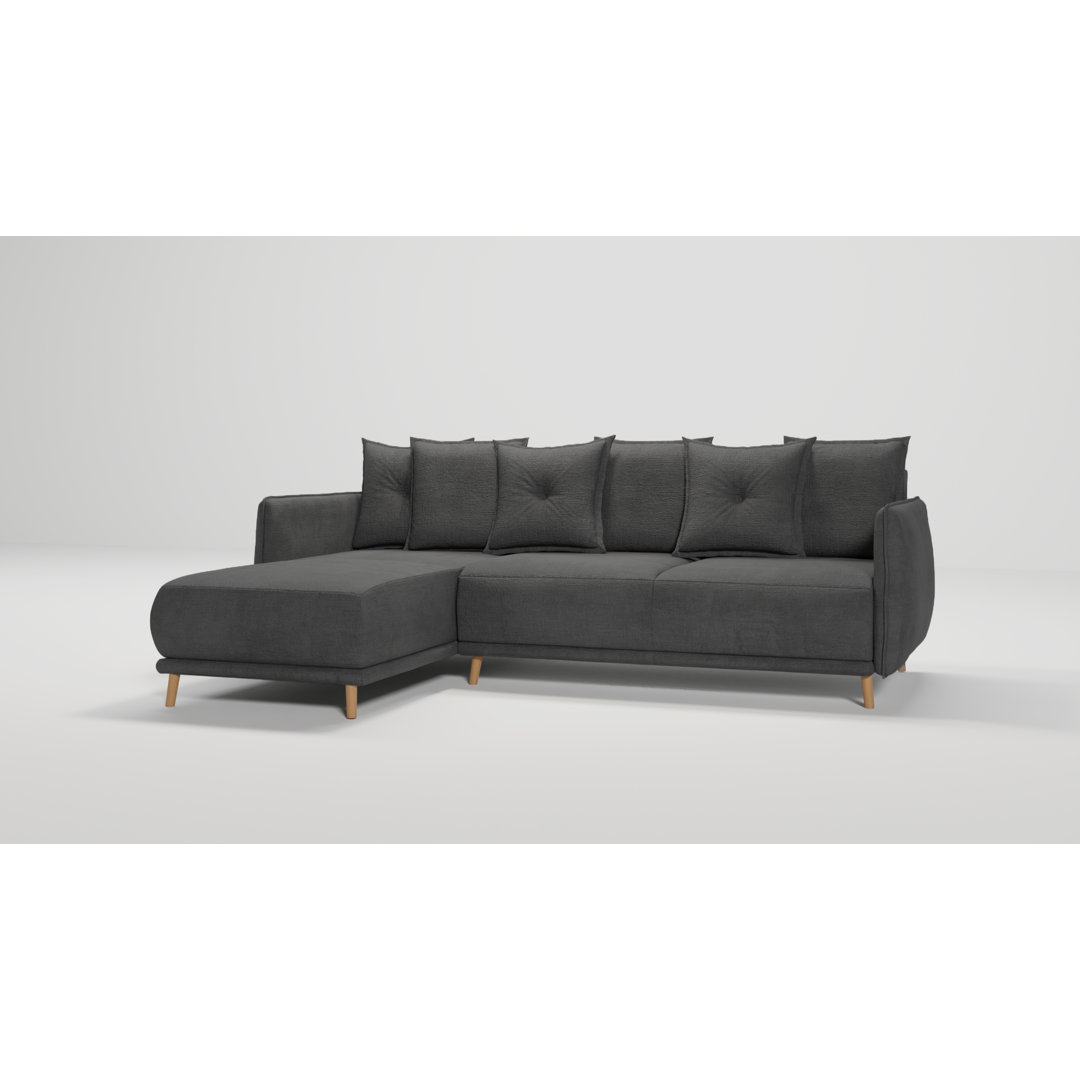 Ecksofa Edvard mit Schlaffunktion Und Bettkasten In Scandinavischem Design mit Holzfüßen aus Luxusmicrofaser