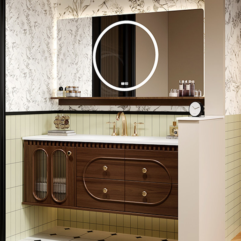 Armoire de salle de bain de style médiéval, Brun