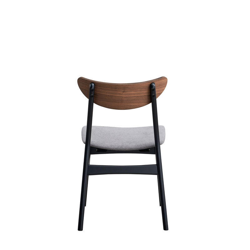 Rebi Padded Seat Side Dining Armless Side Chair, Gray Linen, Walnut & Black Finish (Set of 2)