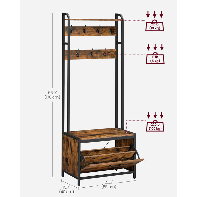 Absa 65 cm W Hall Tree with Storage Bench and Shoe Storage
