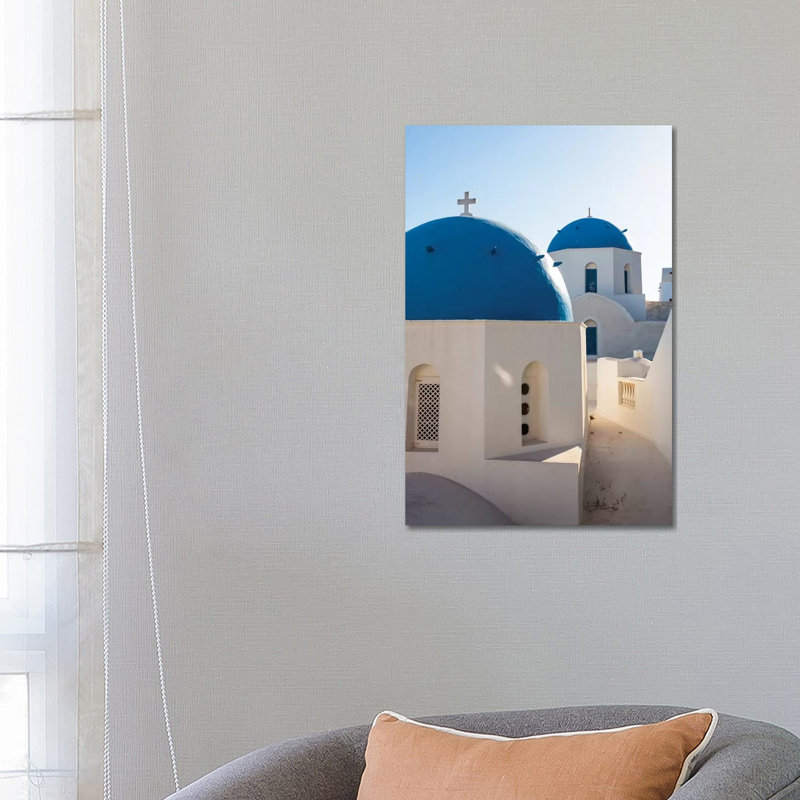 Blue Domed Churches In Santorini, Greece by Matteo Colombo - Wrapped Canvas Print, 66.04 cm H x 45.72 cm W x 3.175 cm D