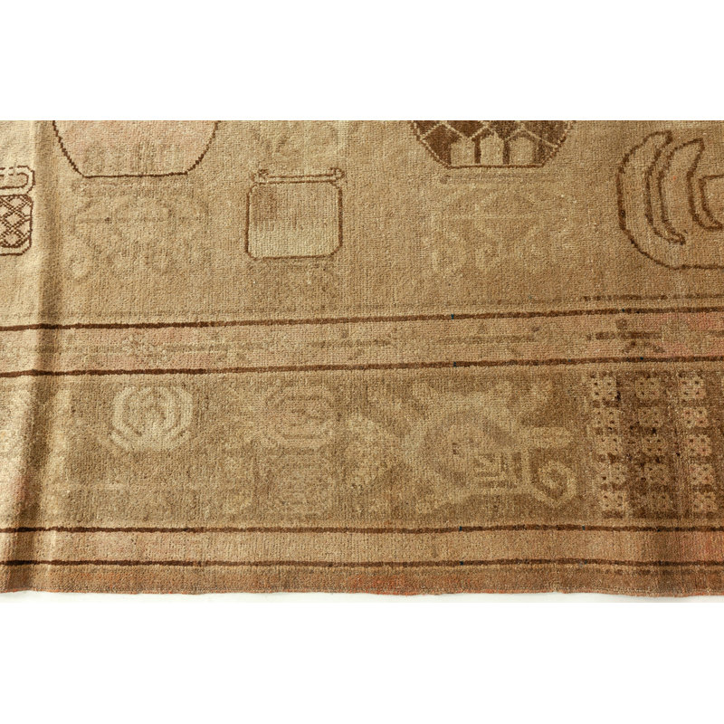 Tapis caramel / brun en laine de qualité supérieure rétro Samarkand 6 pi 3 po x 12 pi 4 po