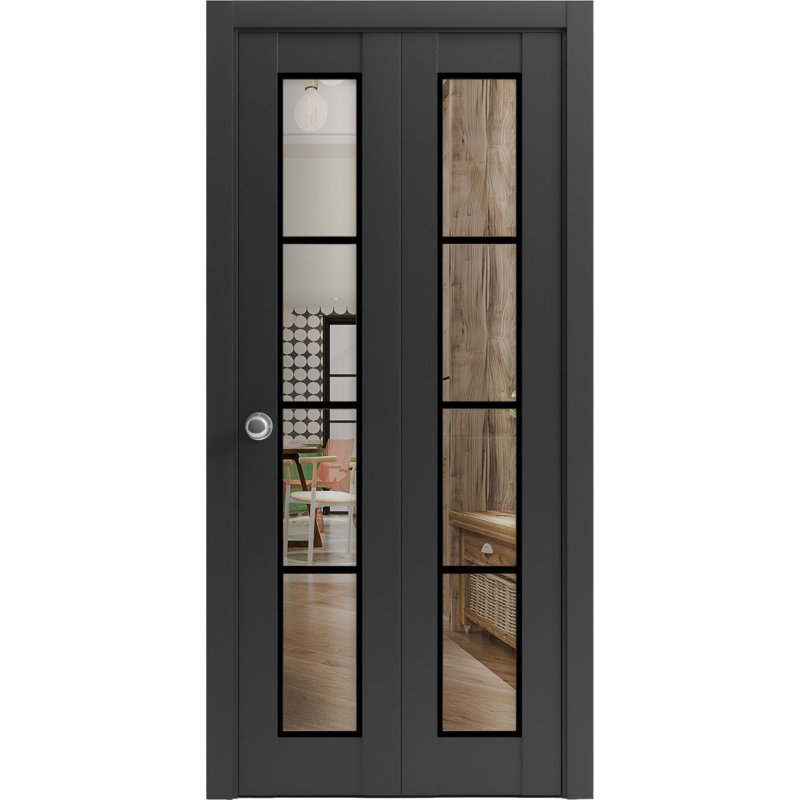Porte pliante à panneaux en bois, Noir mat, 60 po x 84 po