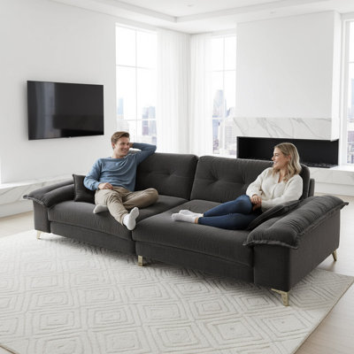 Modern Cloud Sofa with Extra-Wide Removable Armrests,Chenille Upholstery & Tufted Design