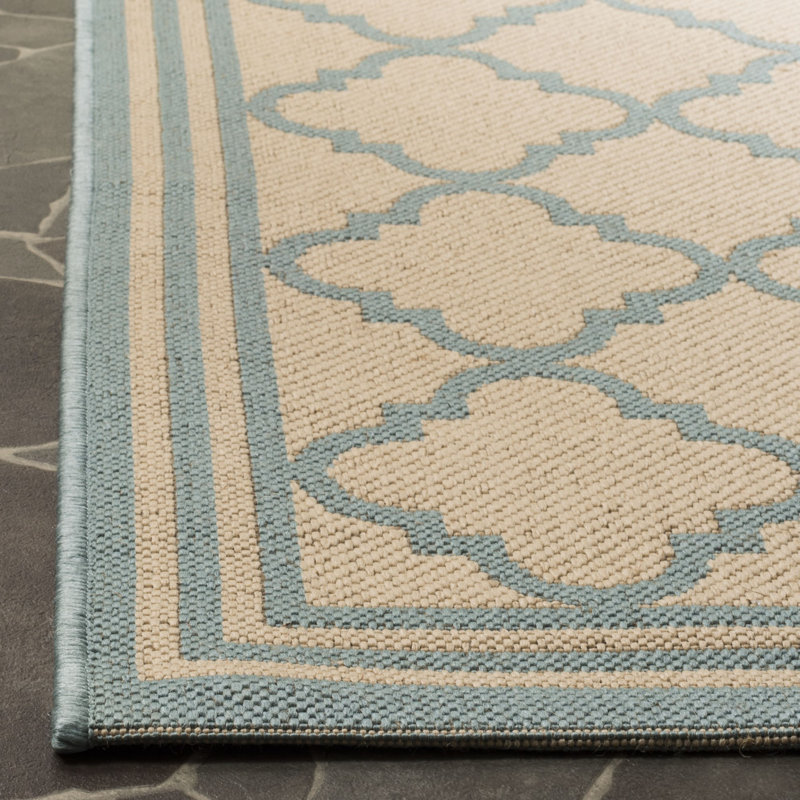 Tapis d'intérieur / extérieur à motif géométrique 100 pièces Ferrill Linden, Rectangle 8 pi x 10 pi