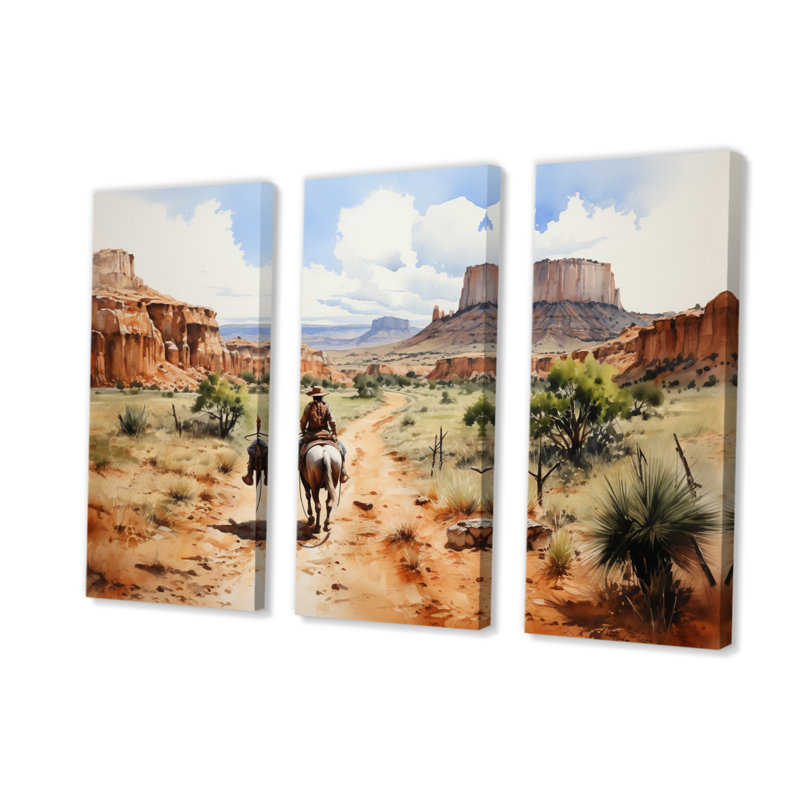 Cowboy Dusty Trails I sur toile, reproduction de 3 pièces, H 28 po x l 36 po x P 1 po