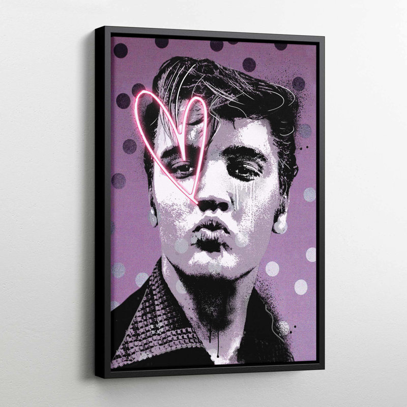 Elvis Neon Heart - Print on Canvas, Black Framed, 50.8cm H x 40.64cm W x 5cm D