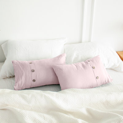 100% Linen Lumbar Pillow Cover 12 X 20 Inch Set Of 2 Rectangular Decorative Pillow Cover With Vintage Triple Coconut Button