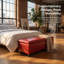 Repose-pieds de rangement en cuir de polyuréthane rouge avec pieds en bois massif - Repose-pieds élégant, sièges supplémentaires et rangement caché pour le salon, la chambre à coucher-129159602