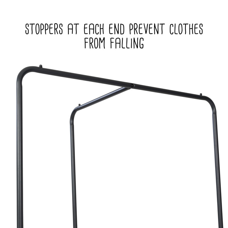Black Steel Freestanding Corner Clothing Rack with Dark Gray Wood Shelf